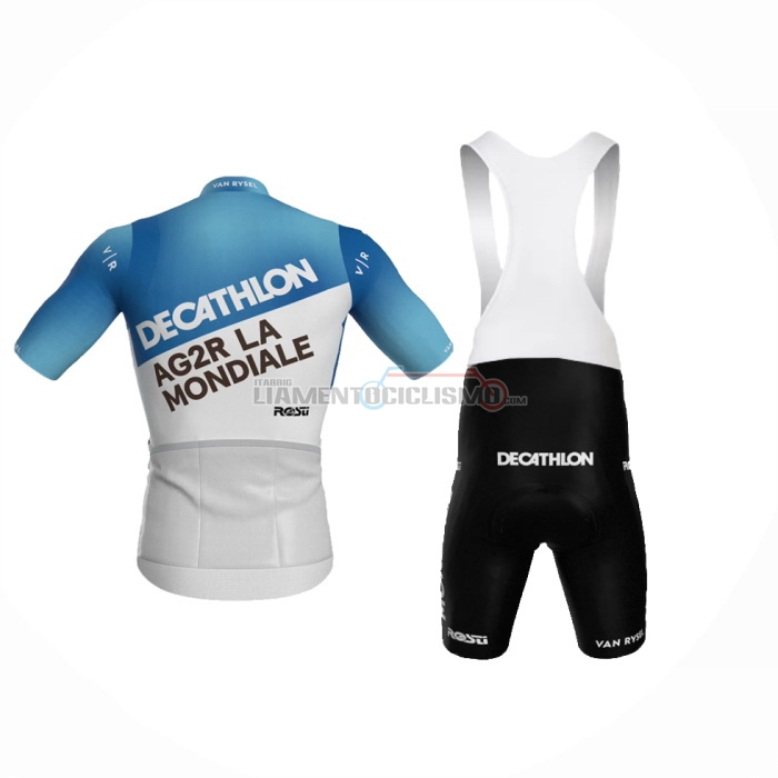 2024 Abbigliamento Ciclismo Ag2r La Mondiale Bianco Blu Manica Corta e Salopette